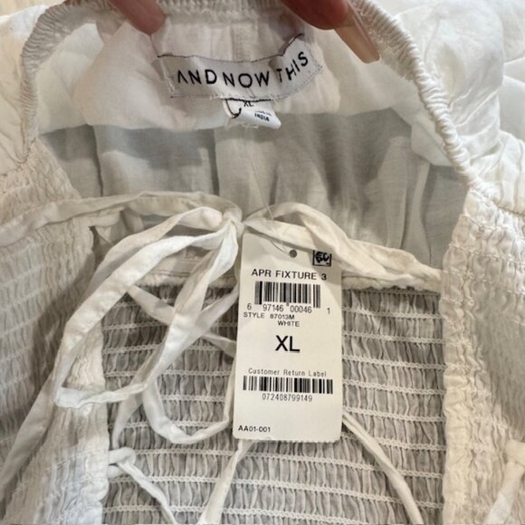 White Smocked Puff Sleeve Open Back Midi Dress - Size XL - Picture 6 of 9